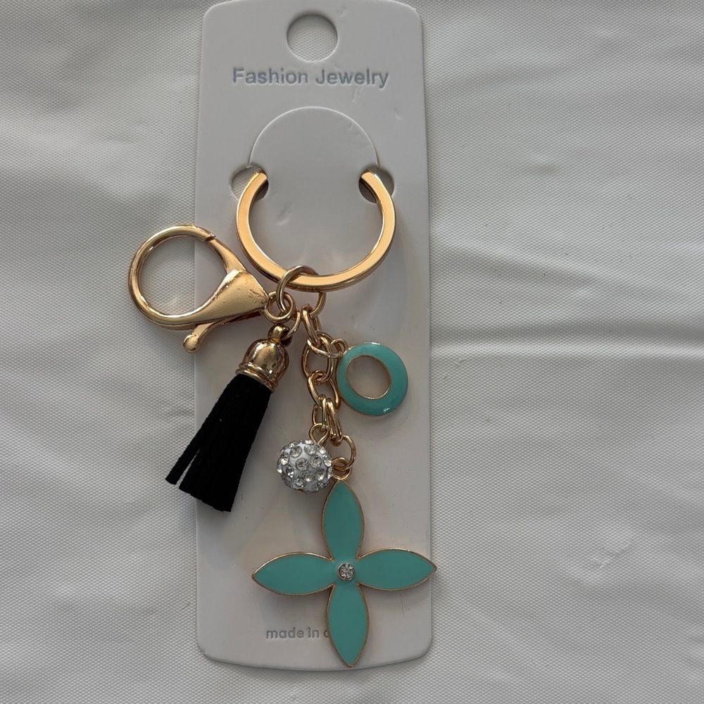 Fashion Jewelry Gold and Turquoise Floral Keychain/Bag Charm